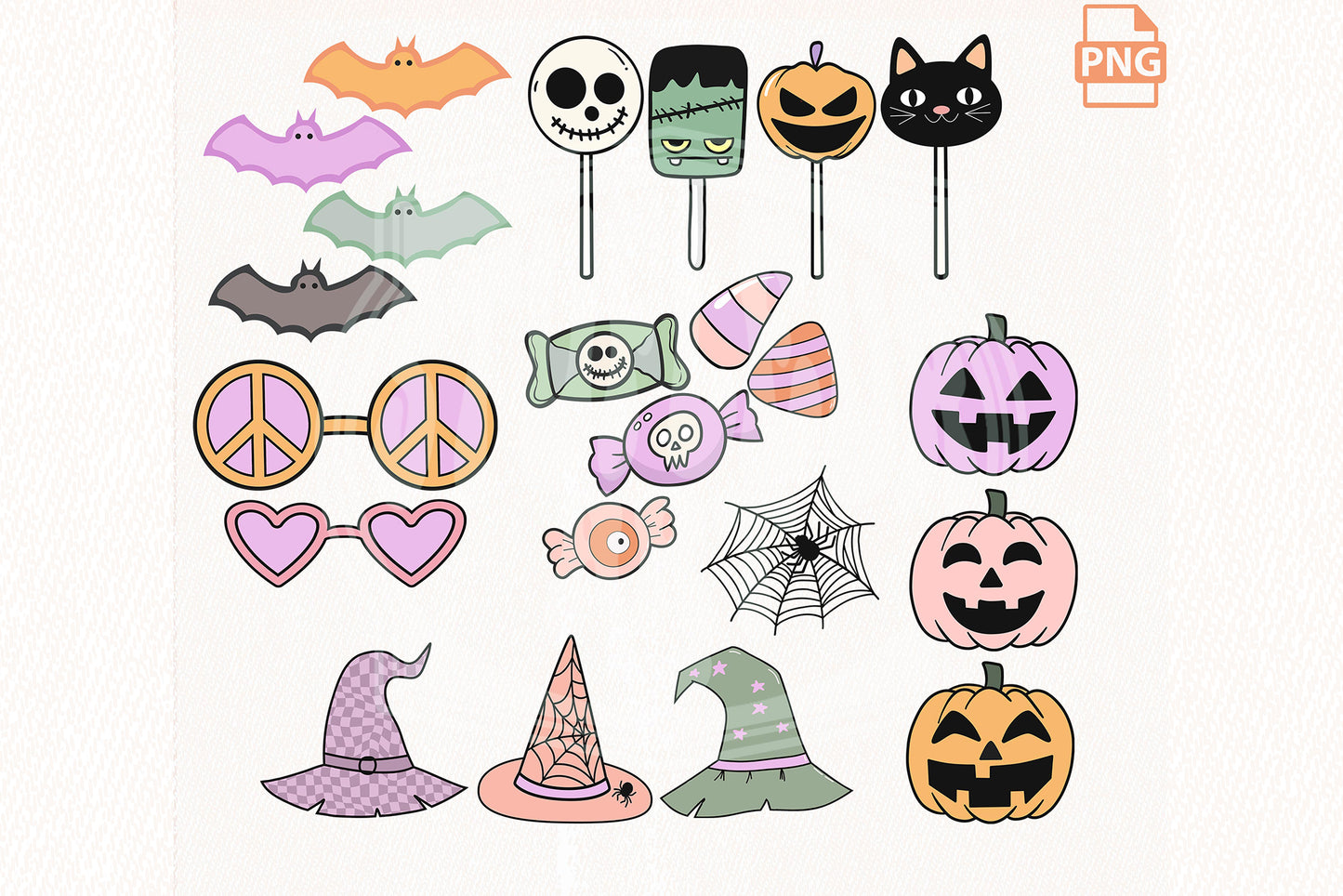 Retro Groovy Halloween Clipart - Vintage Halloween Retro Pumpkin Ghost Daisy PNG Bundle
