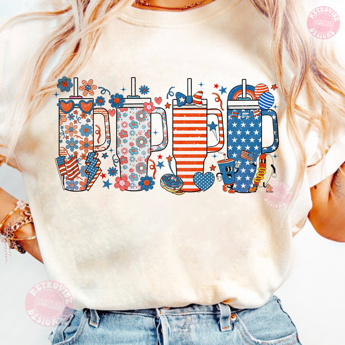 Retro Obsessive Cup Disorder 4th of July Png, America Png, Independence Day, USA Flag Png, Mom Shirt Design, Digital Download png