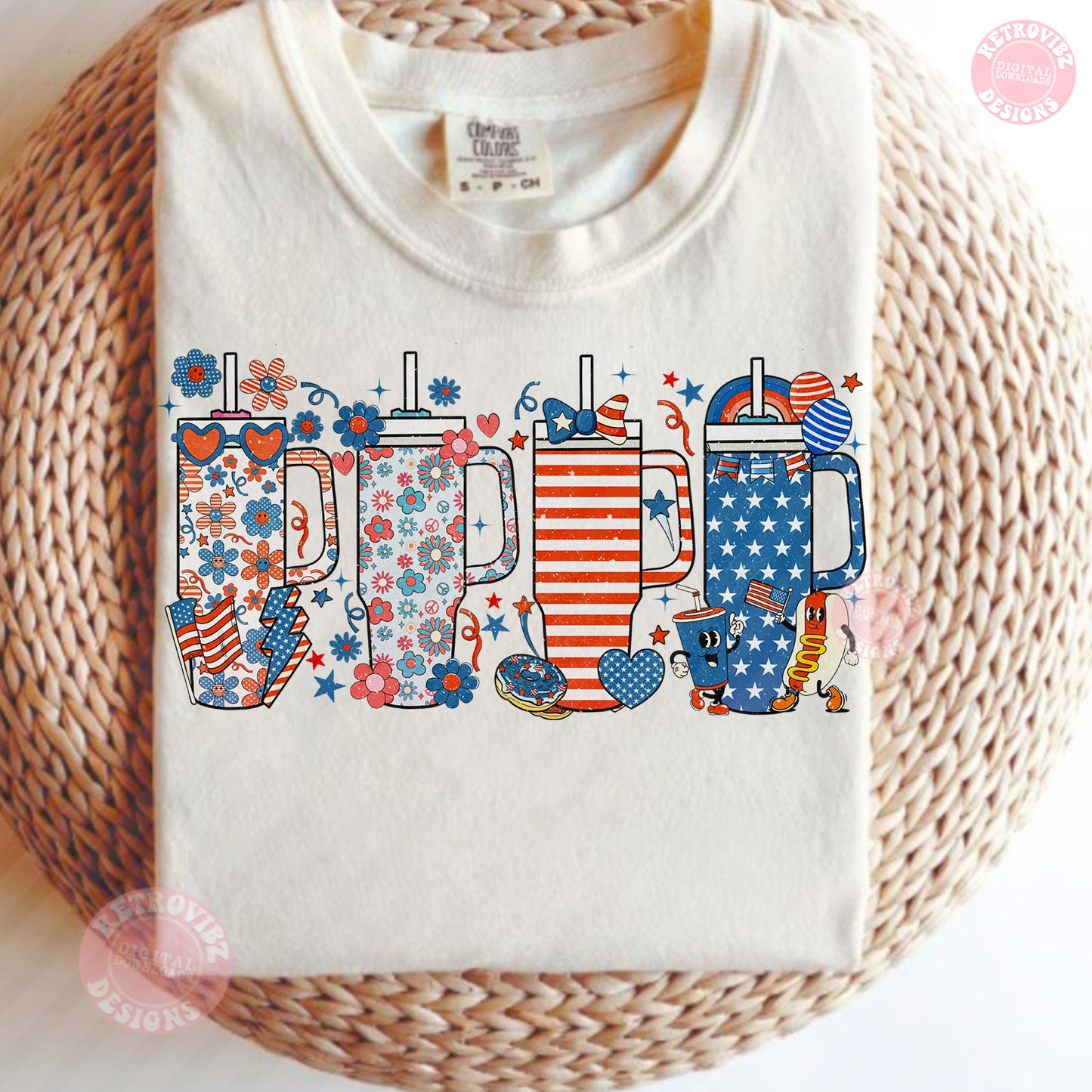Retro Obsessive Cup Disorder 4th of July Png, America Png, Independence Day, USA Flag Png, Mom Shirt Design, Digital Download png