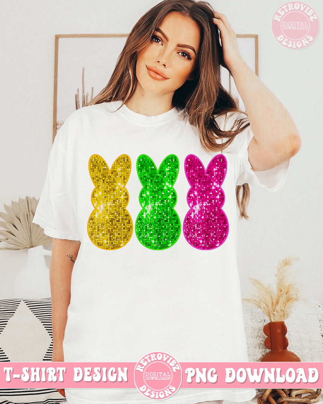 Faux Embroidered Bunnies Easter PNG Sublimation Design By RetrovibZ