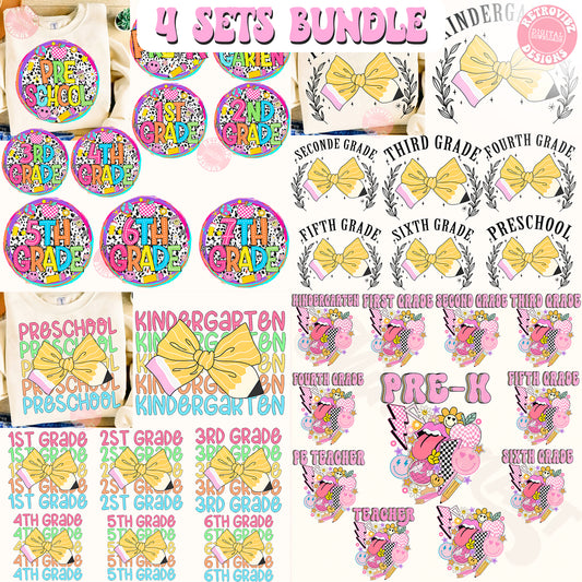 Retro Back to Shool png Bundle, Teacher Coquette pencil png, Teacher bright Dalmatian bundle, First Grade, Pre-K, 1st/2nd back to school
