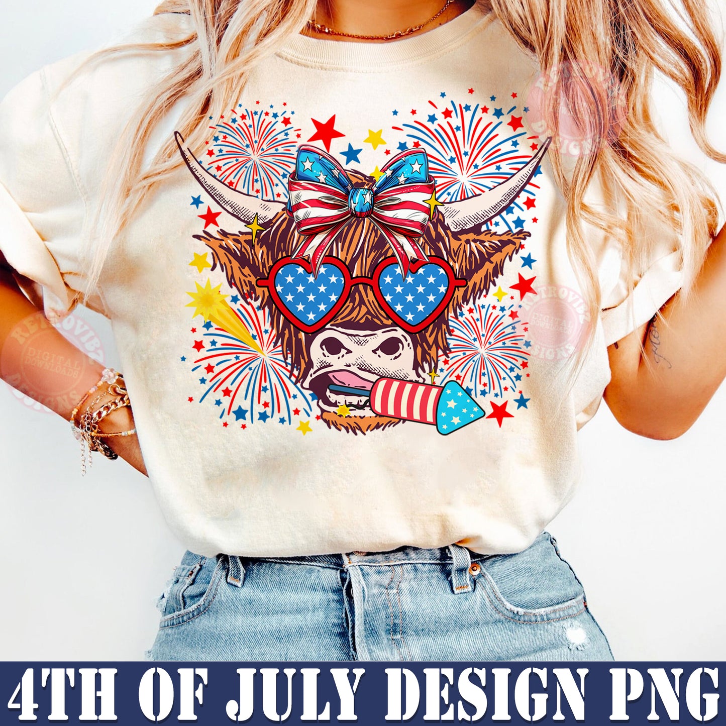4th of july Highland Cow PNG, America Png, Highland Cow Sublimation Design, 4th of july png, Usa png, Western America Cow png