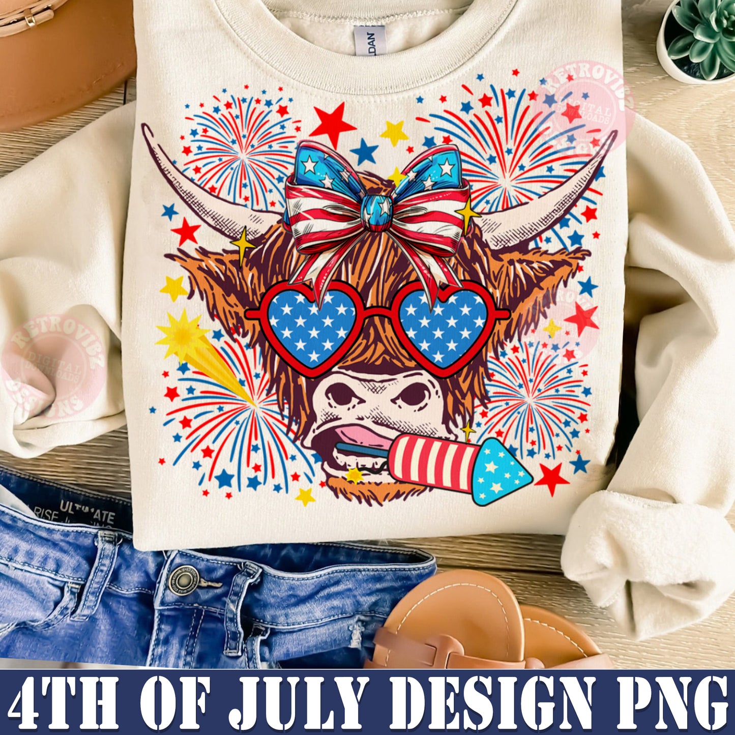 4th of july Highland Cow PNG, America Png, Highland Cow Sublimation Design, 4th of july png, Usa png, Western America Cow png